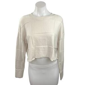 PacSun L.A Hearts Cream Long Sleeve Crew Neck Knit Checked Crop Sweater Top M